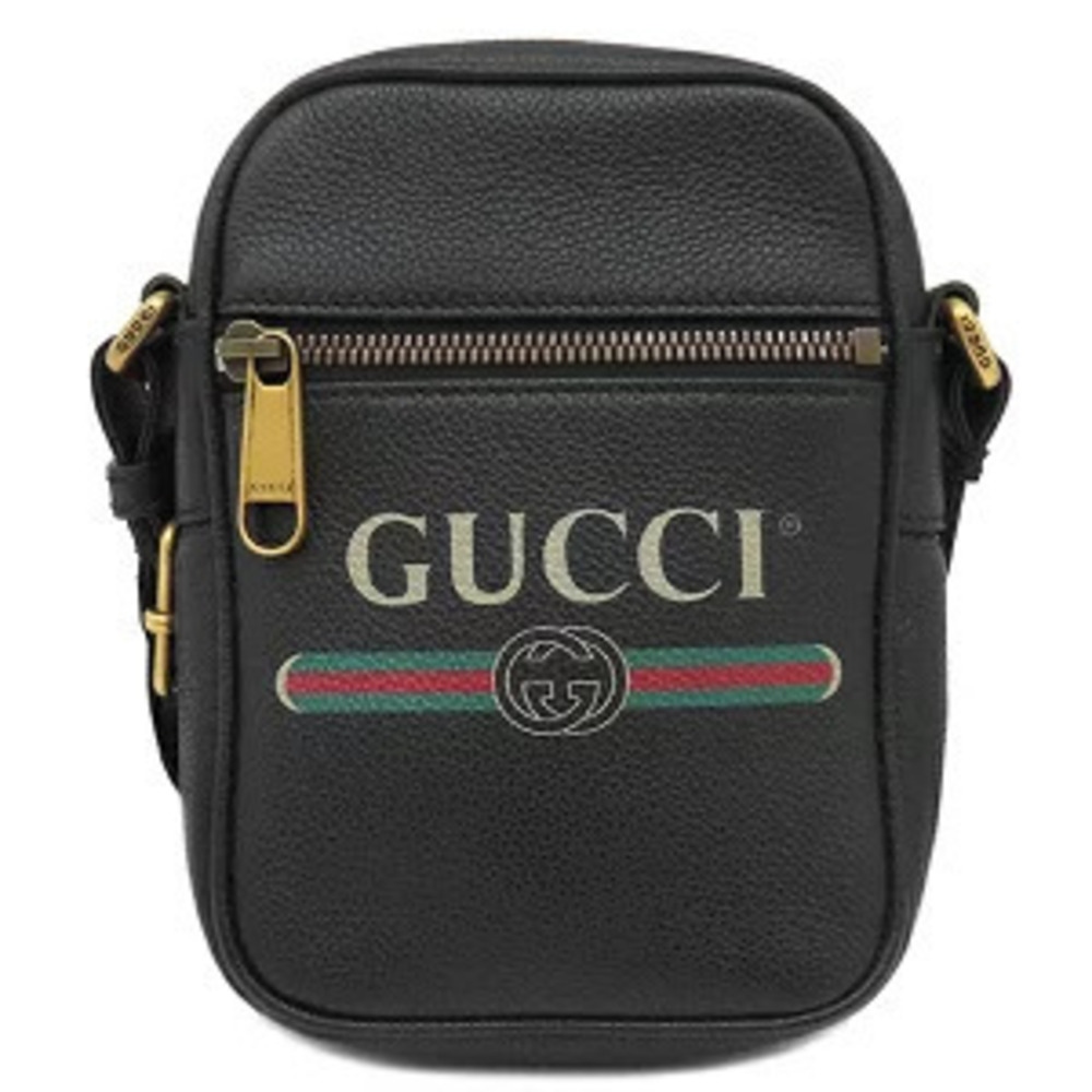 Gucci Logo Print Leather Crossbody Bag black grained calfskin Web